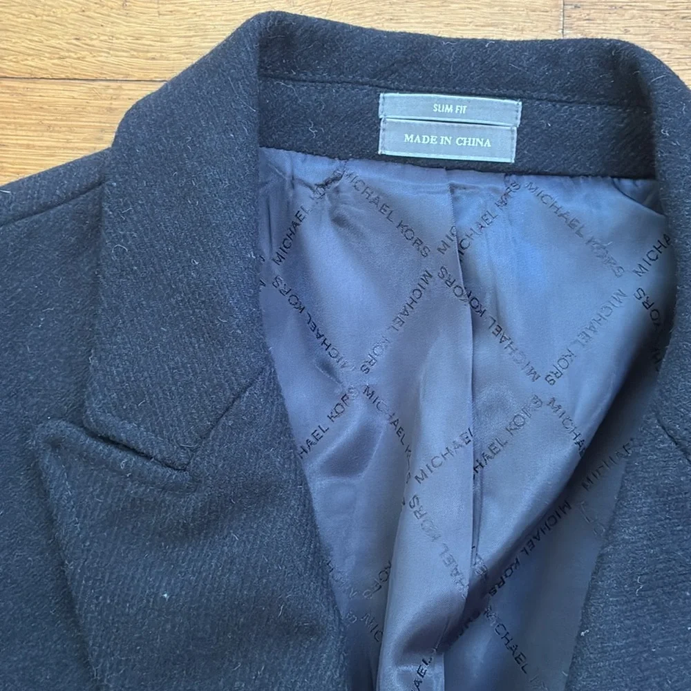 Michael Kors Men’s Slim Fit Dark Navy Double-Breasted Wool Pea Coat
